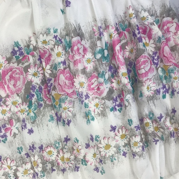 Vintage l 80s S Sheer Floral Daisy Cottagecore Flutter Sleeve Pleated Boho Dress - Picture 9 of 14